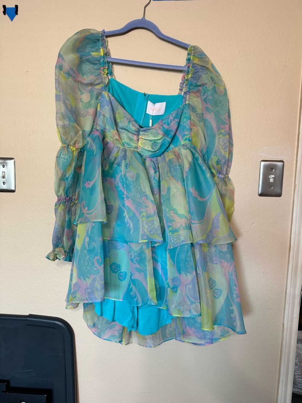 SELKIE Blue Green Floral Puff-Sleeve Women's Top